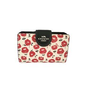 Coach CBO38 Medium Corner Zip Floral Print Bifold Wallet Chalk Black
